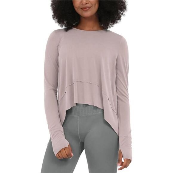 Long Sleeve Tee for Women with Thumb Hole Athletic Gym Workout Crop Tops - Picture 1 of 7